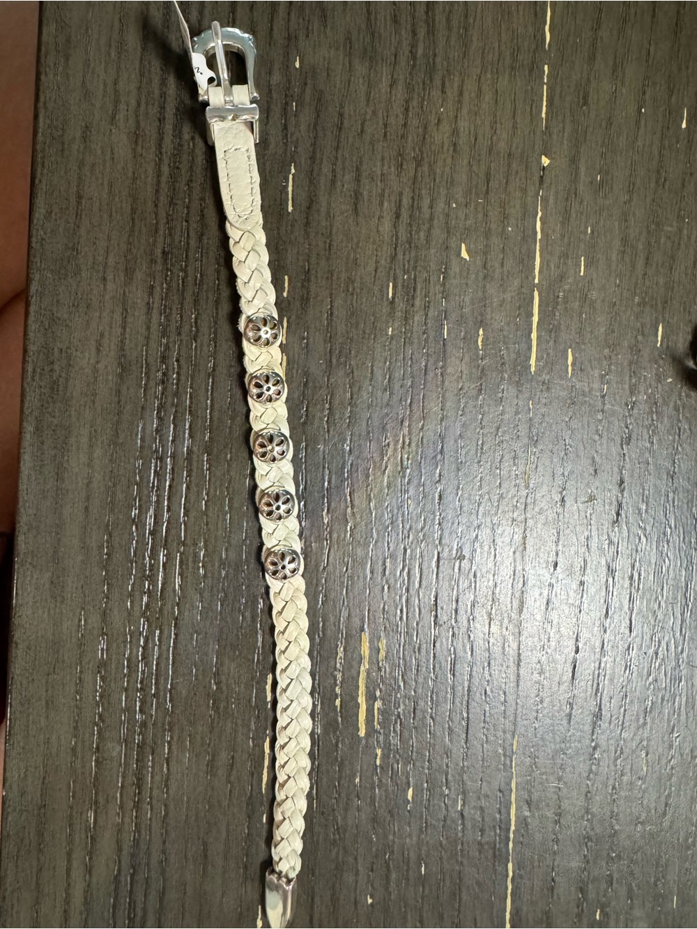 Brighton Braided Cream Leather Bracelet with Floral Metal Accents